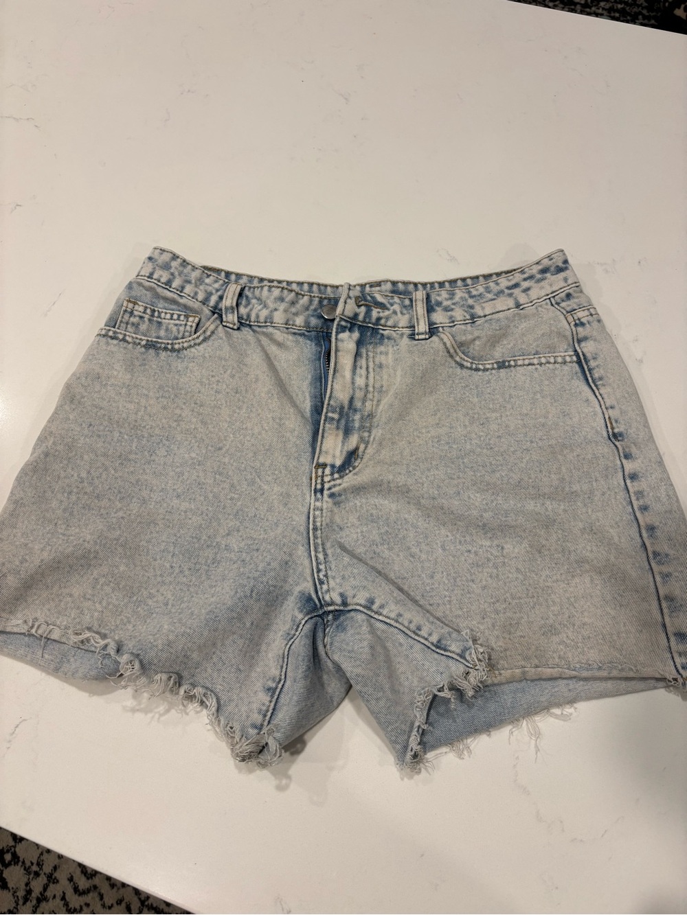SHEIN Light Blue High-Waist Distressed Denim Shorts
